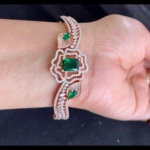 14k Rose gold plated Emerald Openable Bangle Bracelet